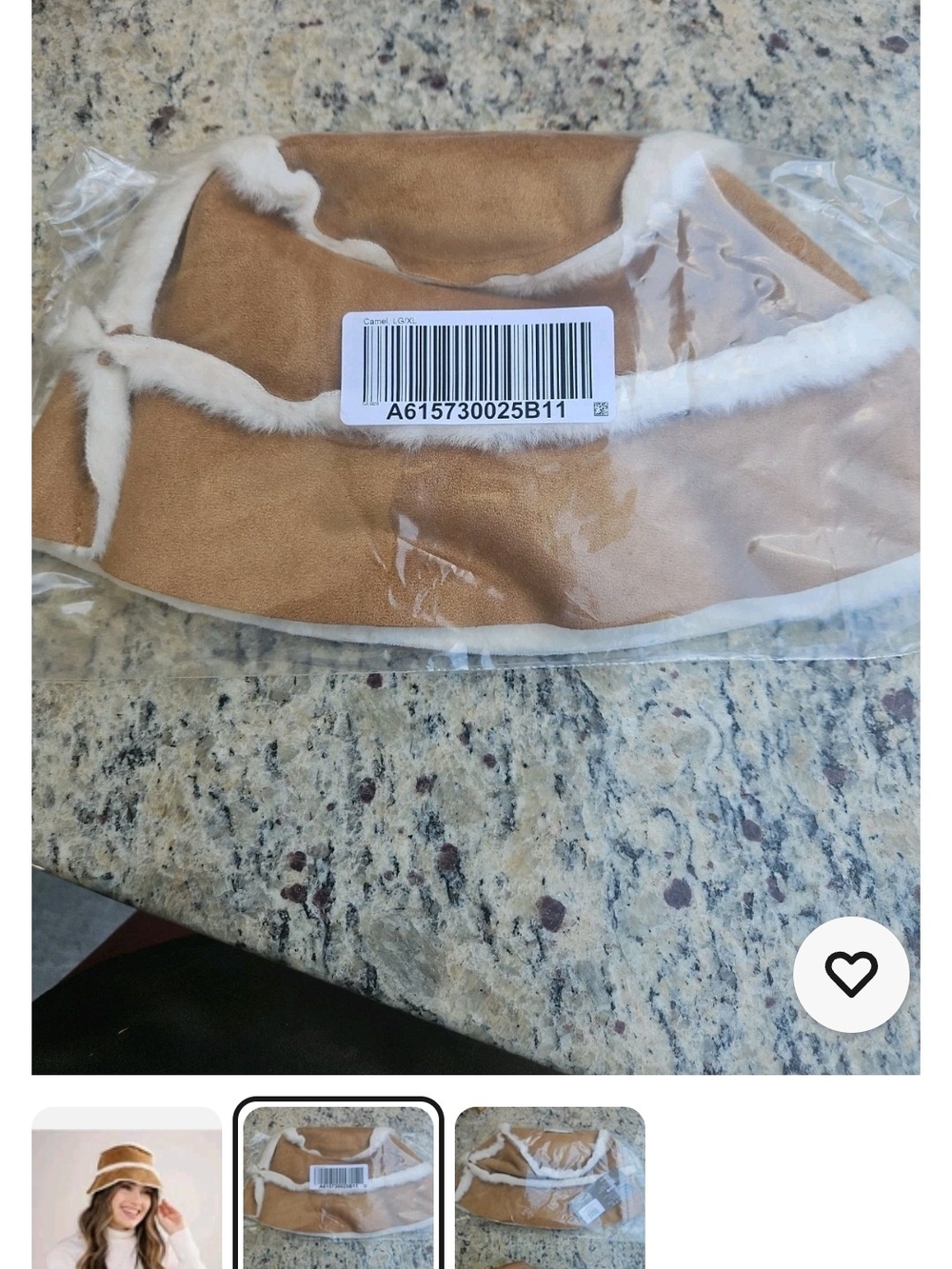Faux Suede Winter Bucket Hat with Faux Fur Trim - Camel